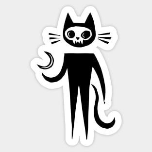 Skeleton Kitty Cat Standing in the Moonlight Sticker